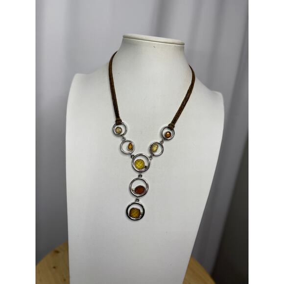 Lia Sophia necklace signed costume jewelry suede gray in silver tone setting - Picture 3 of 13